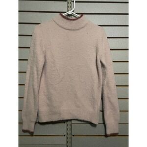 Skies Are Blue Pink Fuzzy Mock Neck Sweater Mahogany Trim 40504 Small Womens